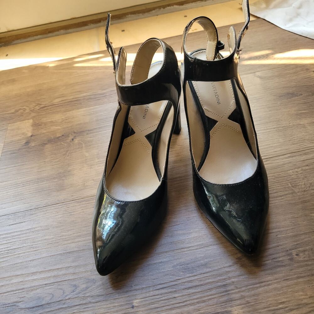 Adrienne Vittadini  black patent sling backs